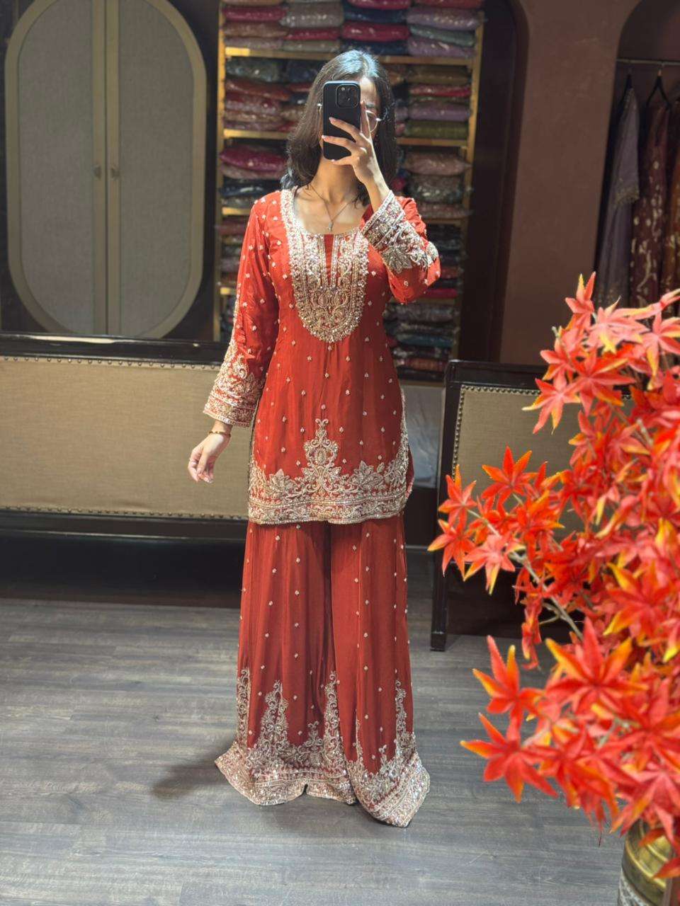 The Rust-Orange Sharara Set